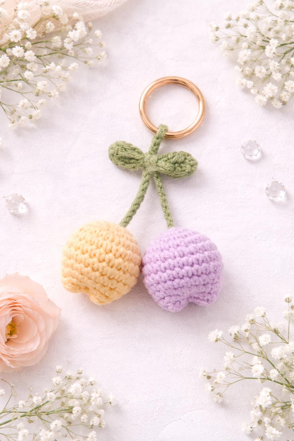 Hand Block Print Makeup Bag Gift Set | Crochet Tulip Keychain & Rose Oil