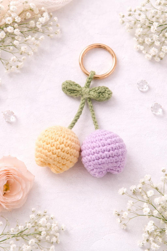 Hand Block Print Makeup Bag Gift Set | Crochet Tulip Keychain & Rose Oil