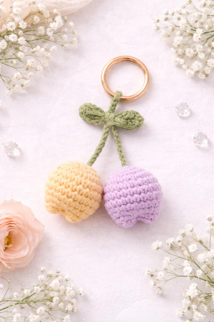 Hand Block Print Makeup Bag Gift Set | Crochet Tulip Keychain & Rose Oil