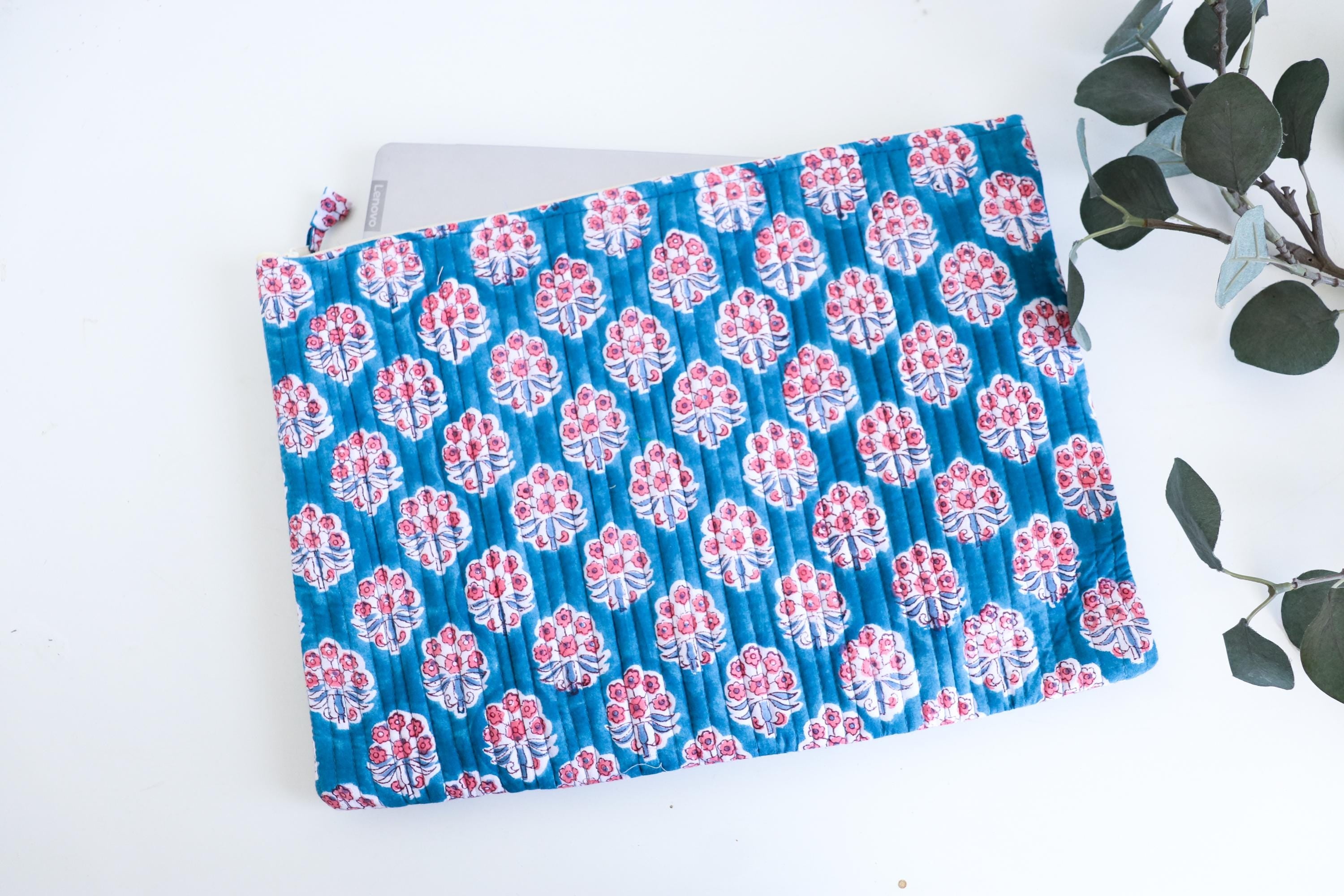 Laptop Sleeve 15-16 in Cotton light Weight Laptop Sleeve-Quilted MacBook Air Case-MacBook Pro Case-Floral Laptop Sleeve-Tablet Sleeve