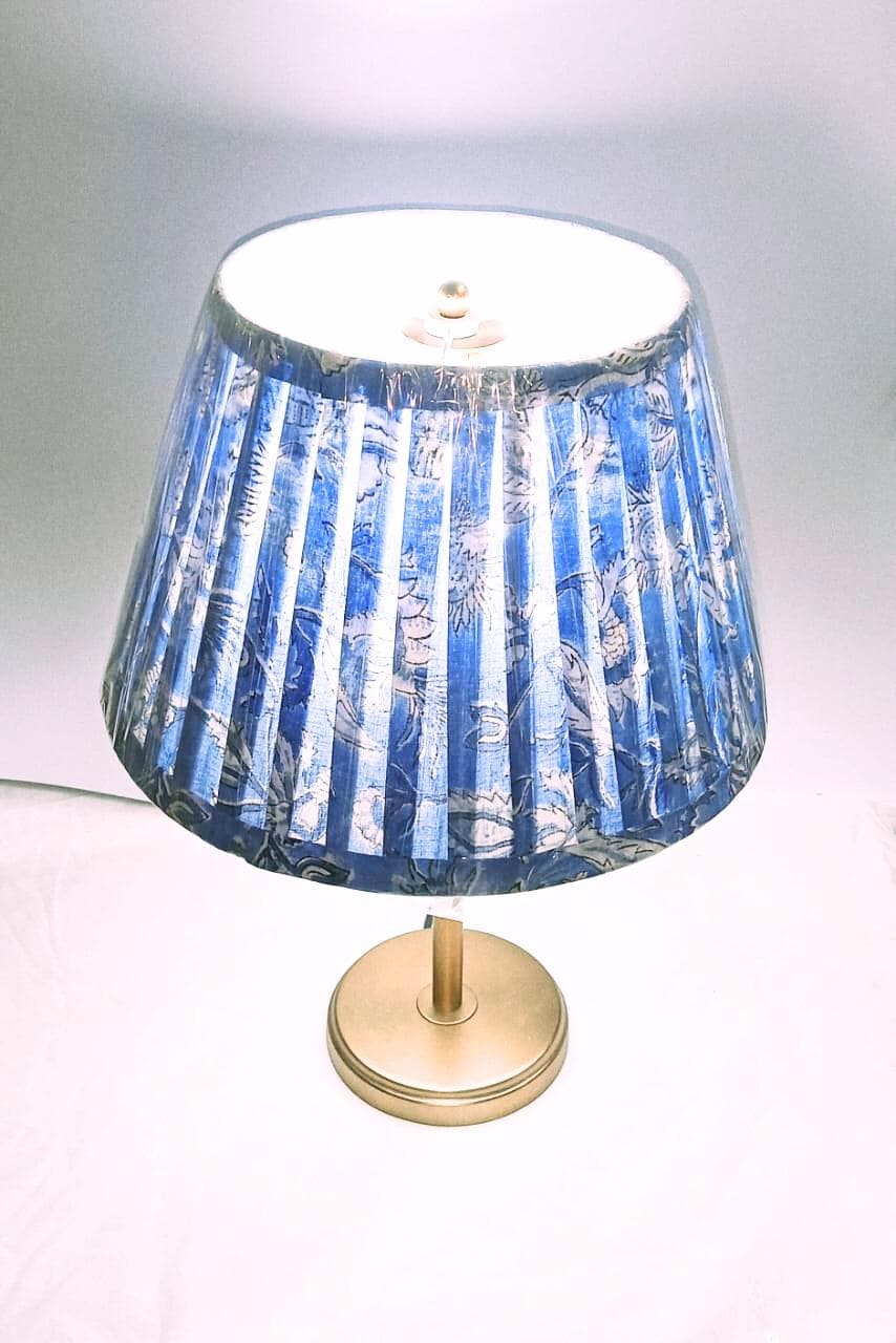Hand Blue Lampshade | Pleated Cotton Lamp Shade | Floral Indian Block Print | Boho Coastal Table Lamp Shade | Spider Fitter