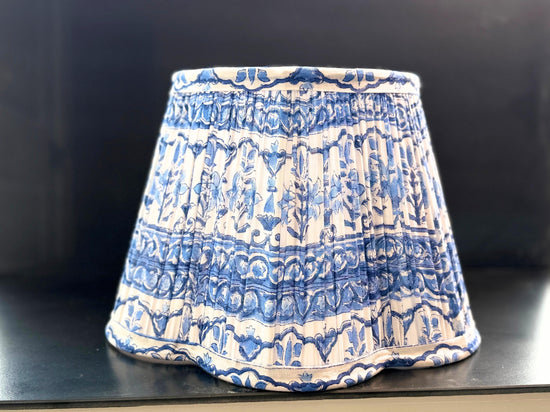 Scalloped Blue Lampshade | Handmade Floral Cotton Lamp Shade | Gathered Pleat | Boho Table Lamp Shade | Spider-Fitter Lampshade
