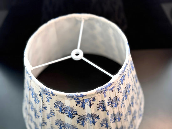 Hand Block Printed Blue Lampshade | Pleated Cotton Lamp Shade | Floral English Pleat Block Print Boho Table Lamp Shade | Spider-Fitter
