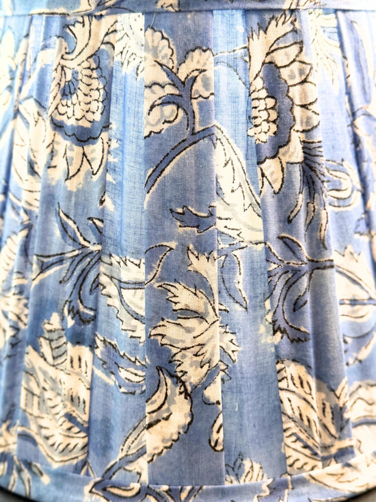 Hand Blue Lampshade | Handmade Cotton Lamp Shade | Indian Floral Table Lamp Shade | Boho Coastal Home Decor | Spider Fitter
