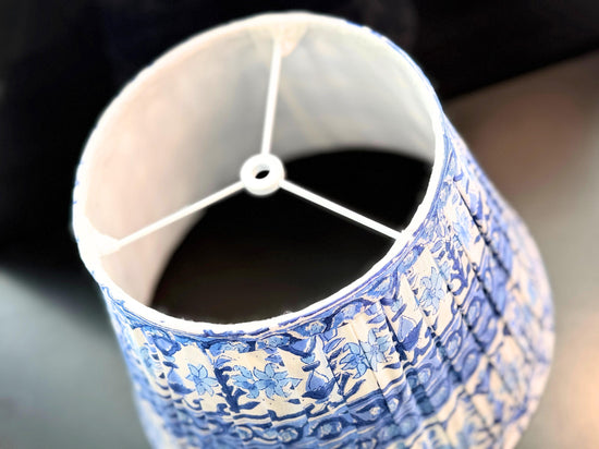Block Printed Blue Lampshade | Handmade Cotton Lamp Shade | Indian Floral Table & Floor Lamp Shade | Box Pleat l Home Decor | Spider Fitter
