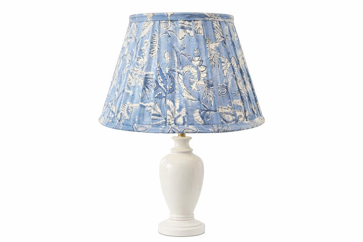 Hand Blue Lampshade | Pleated Cotton Lamp Shade | Floral Indian Block Print | Boho Coastal Table Lamp Shade | Spider Fitter