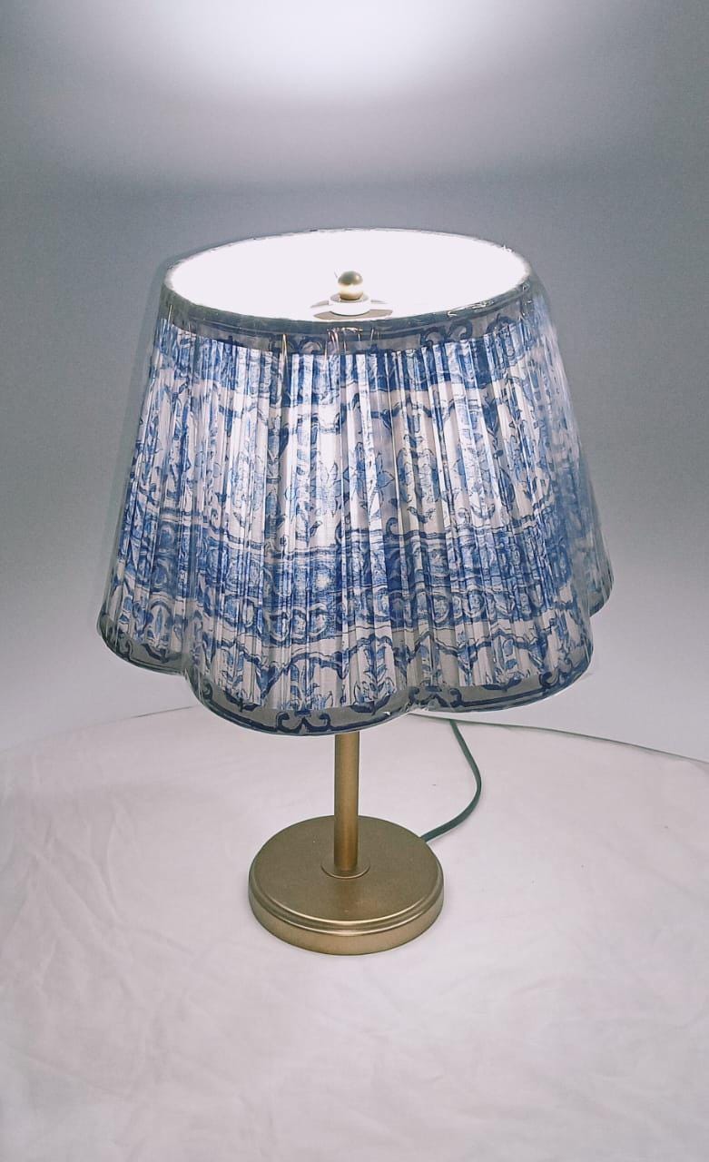 Scalloped Blue Lampshade | Handmade Floral Cotton Lamp Shade | Gathered Pleat | Boho Table Lamp Shade | Spider-Fitter Lampshade