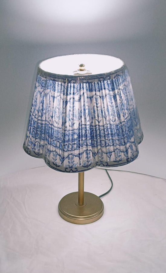 Scalloped Blue Lampshade | Handmade Floral Cotton Lamp Shade | Gathered Pleat | Boho Table Lamp Shade | Spider-Fitter Lampshade