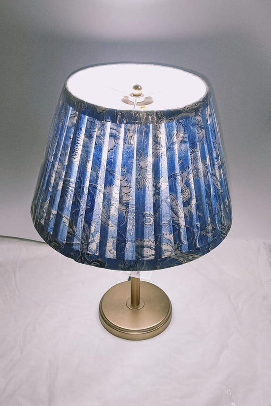 Hand Blue Lampshade | Pleated Cotton Lamp Shade | Floral Indian Block Print | Boho Coastal Table Lamp Shade | Spider Fitter