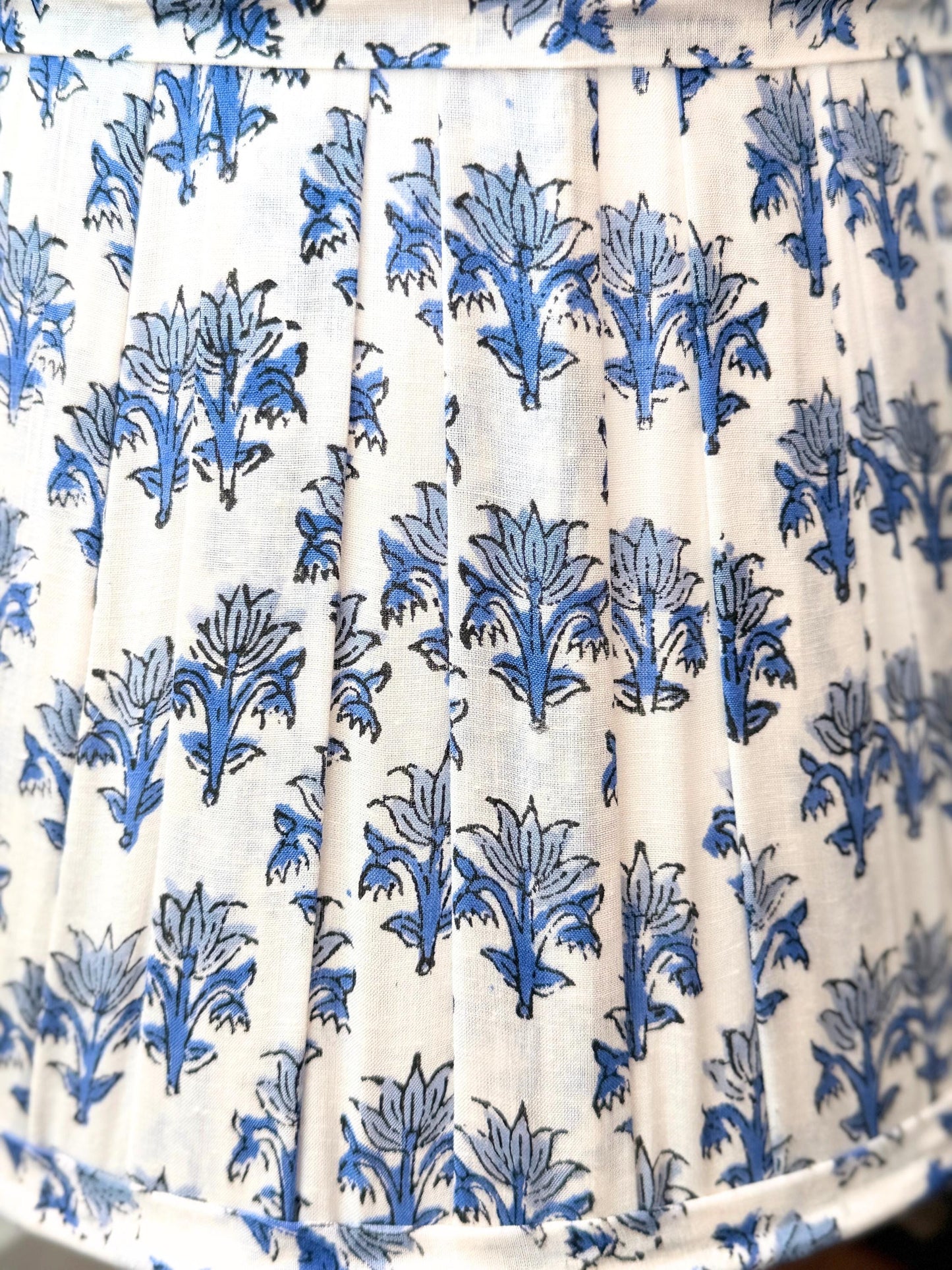 Hand Blue Lampshade | Handmade Cotton Lamp Shade | Floral Indian Block Print | Boho Coastal Table Lamp Shade | Spider Fitter