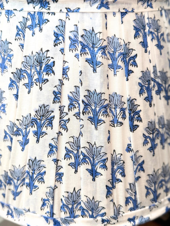 Hand Blue Lampshade | Handmade Cotton Lamp Shade | Floral Indian Block Print | Boho Coastal Table Lamp Shade | Spider Fitter