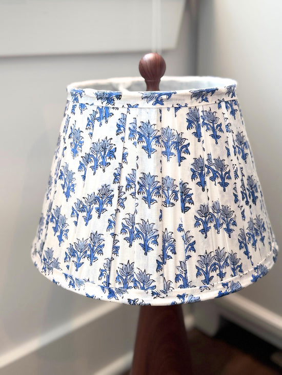Hand Blue Lampshade | Handmade Cotton Lamp Shade | Floral Indian Block Print | Boho Coastal Table Lamp Shade | Spider Fitter