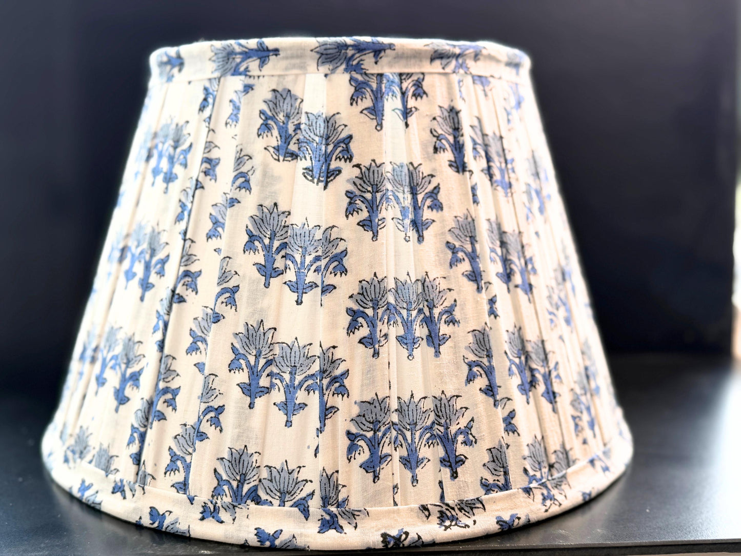 Hand Blue Lampshade | Handmade Cotton Lamp Shade | Floral Indian Block Print | Boho Coastal Table Lamp Shade | Spider Fitter