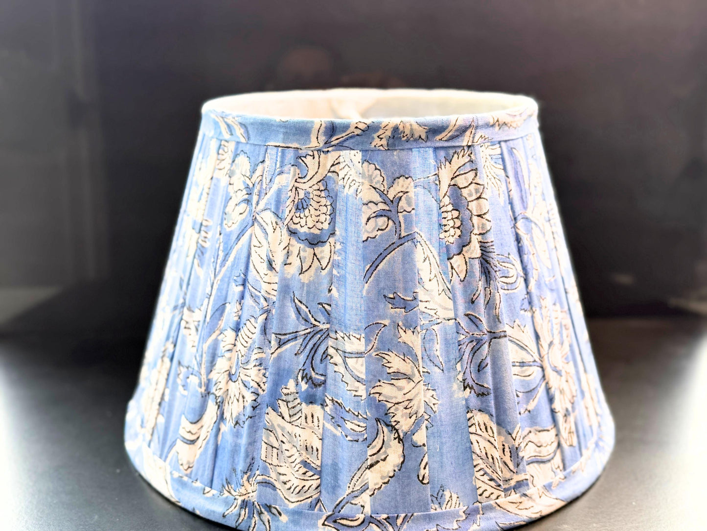 Hand Blue Lampshade | Handmade Cotton Lamp Shade | Indian Floral Table Lamp Shade | Boho Coastal Home Decor | Spider Fitter