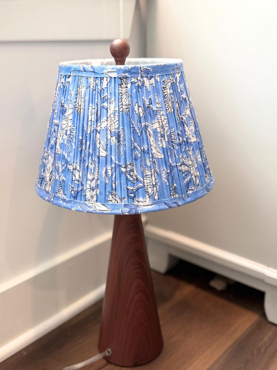 Hand Cotton Lampshade – Blue Floral Pleated Lamp Shade – 7.5x12x8 Inch – Handmade Indian Fabric Shade – Spider Fitter