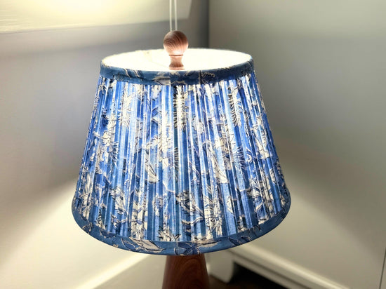 Hand Cotton Lampshade – Blue Floral Pleated Lamp Shade – 7.5x12x8 Inch – Handmade Indian Fabric Shade – Spider Fitter