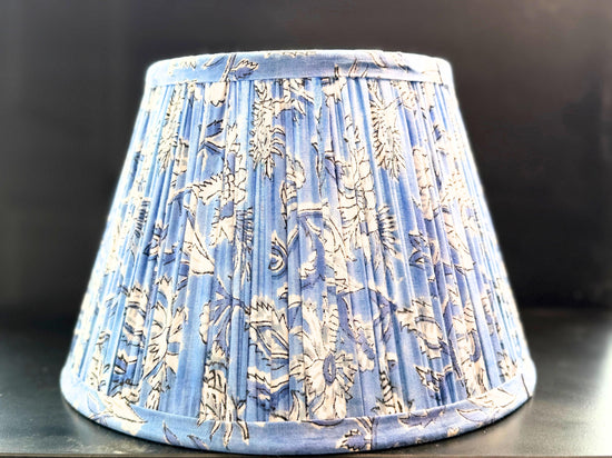 Hand Cotton Lampshade – Blue Floral Pleated Lamp Shade – 7.5x12x8 Inch – Handmade Indian Fabric Shade – Spider Fitter