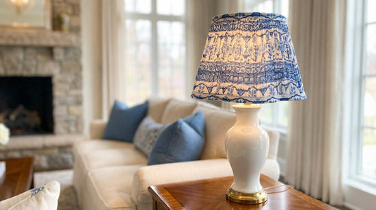 Hand Cotton Lampshade – Blue Floral Pleated Lamp Shade – 7.5x12x8 Inch – Handmade Indian Fabric Shade - Spider Fitter Shade