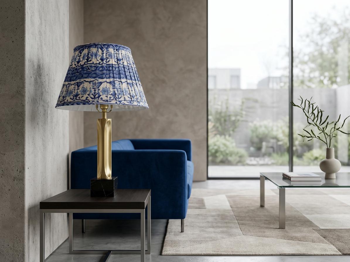 Blue Lampshade | Handmade Cotton Lamp Shade | Indian Floral Table & Floor Lamp Shade | Boho Coastal Home Decor | Spider Fitter
