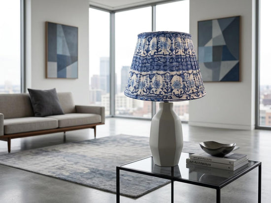 Blue Lampshade | Handmade Cotton Lamp Shade | Indian Floral Table & Floor Lamp Shade | Boho Coastal Home Decor | Spider Fitter
