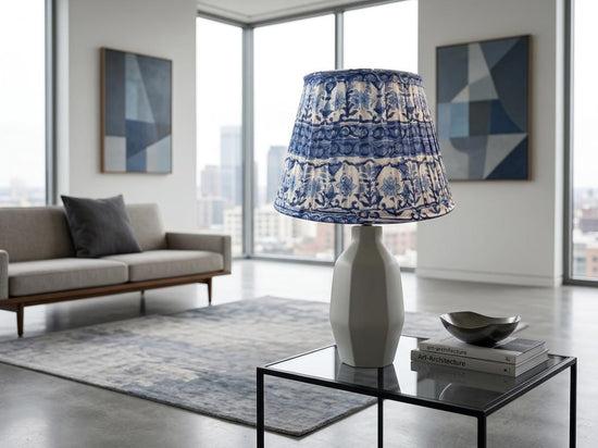 Block Printed Blue Lampshade | Handmade Cotton Lamp Shade | Indian Floral Table & Floor Lamp Shade | Box Pleat l Home Decor | Spider Fitter