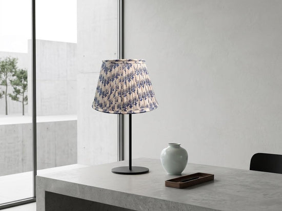 Hand Block Printed Blue Lampshade | Pleated Cotton Lamp Shade | Floral English Pleat Block Print Boho Table Lamp Shade | Spider-Fitter