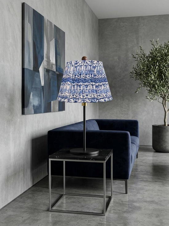 Hand Cotton Lampshade – Blue Floral Pleated Lamp Shade – 7.5x12x8 Inch – Handmade Indian Fabric Shade - Spider Fitter Shade
