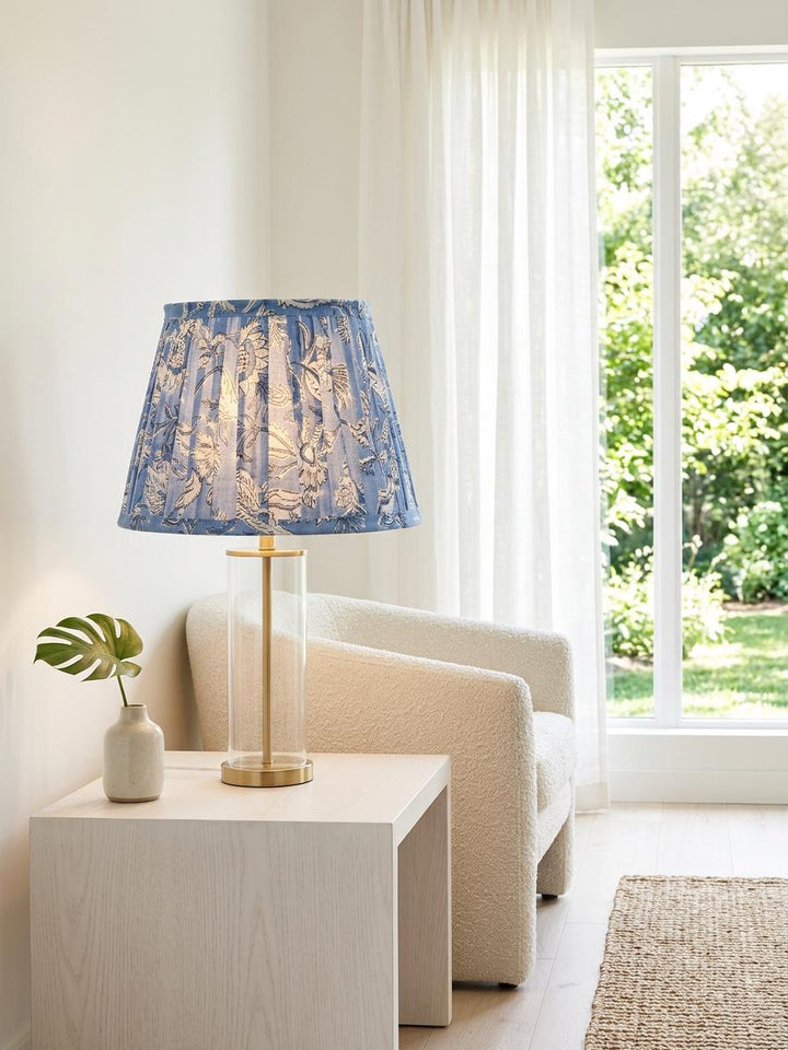 Hand Block Printed Blue Lampshade | Handmade Cotton Lamp Shade | Floral Box Pleat Table Lamp Shade | Boho Coastal Home Decor | Spider Fitter