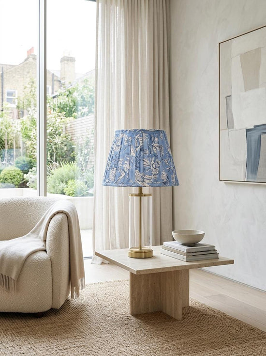 Hand Block Printed Blue Lampshade | Handmade Cotton Lamp Shade | Floral Box Pleat Table Lamp Shade | Boho Coastal Home Decor | Spider Fitter