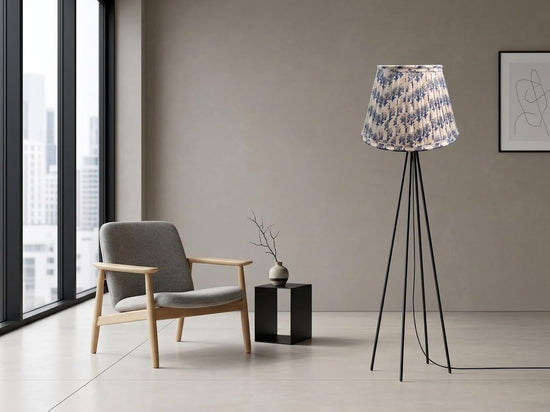Hand Block Printed Blue Lampshade | Pleated Cotton Lamp Shade | Floral English Pleat Block Print Boho Table Lamp Shade | Spider-Fitter