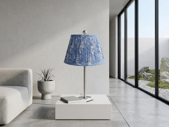 Hand Block Printed Cotton Lampshade - Blue Floral Gathered Pleat Lamp Shade - Handmade Indian Fabric Pleated Shade - Spider Fitter
