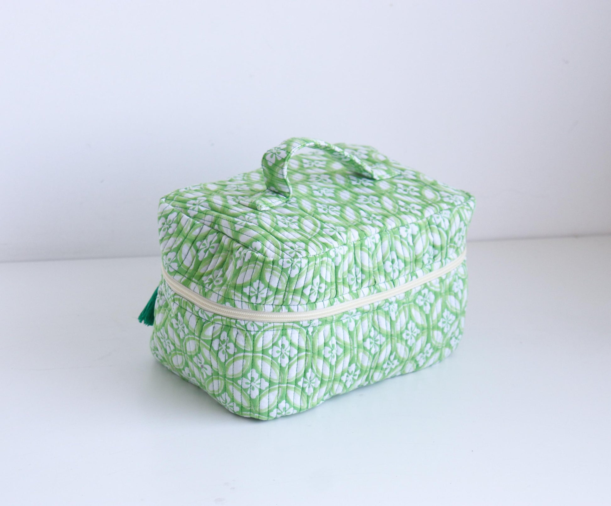 Handcrafted Green Quilted Cotton Vanity Bag
