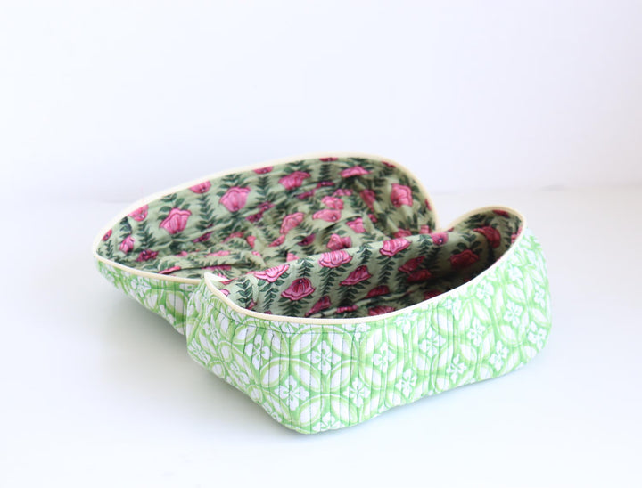Handcrafted Green Quilted Cotton Vanity Bag