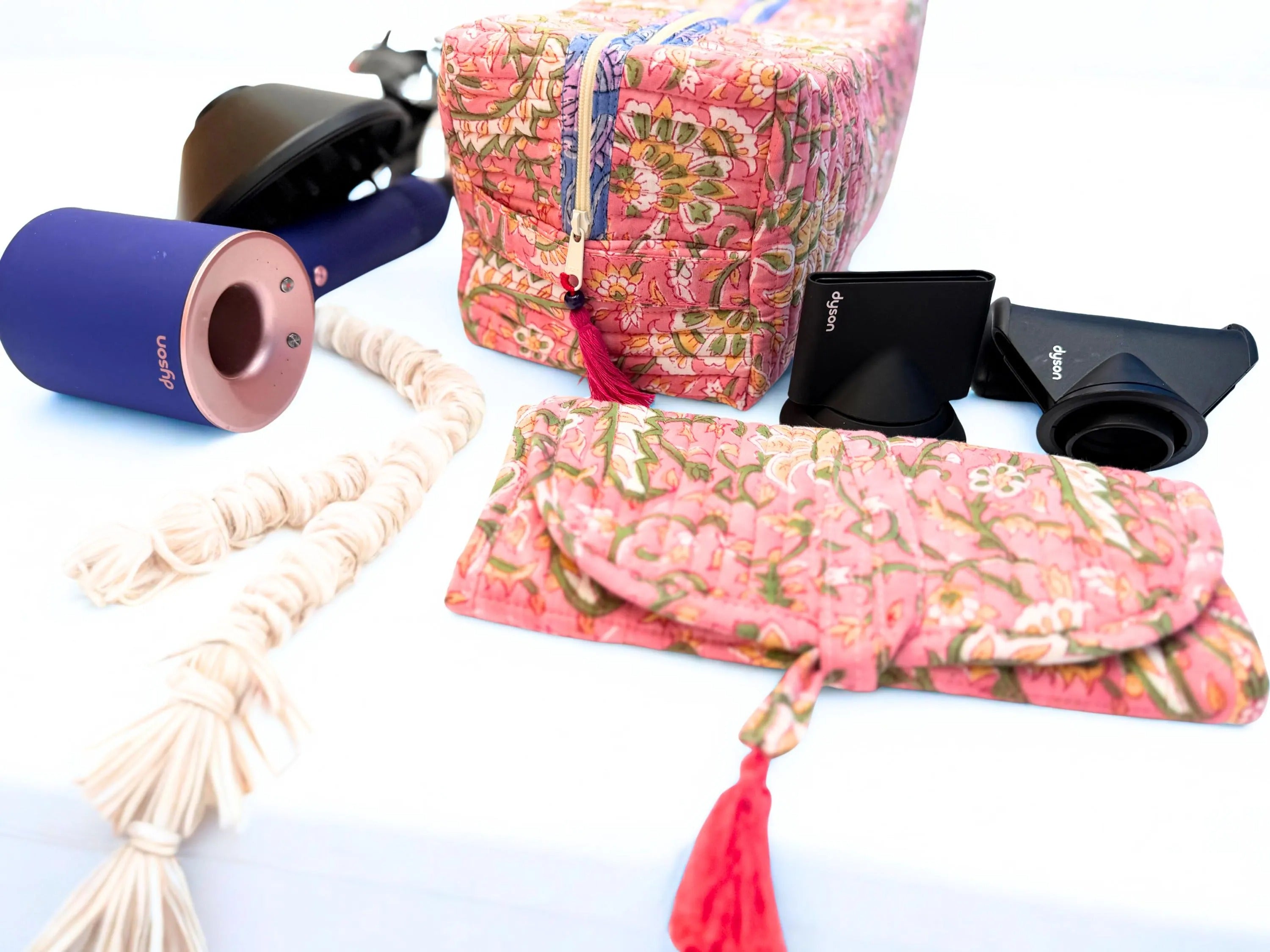 Luxury Travel Gift Set | Dyson Hair Tool Bag, Jewelry Organizer Roll + Free Tote