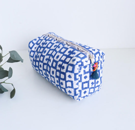 Geometric Block Print Quilted Cosmetic Bag