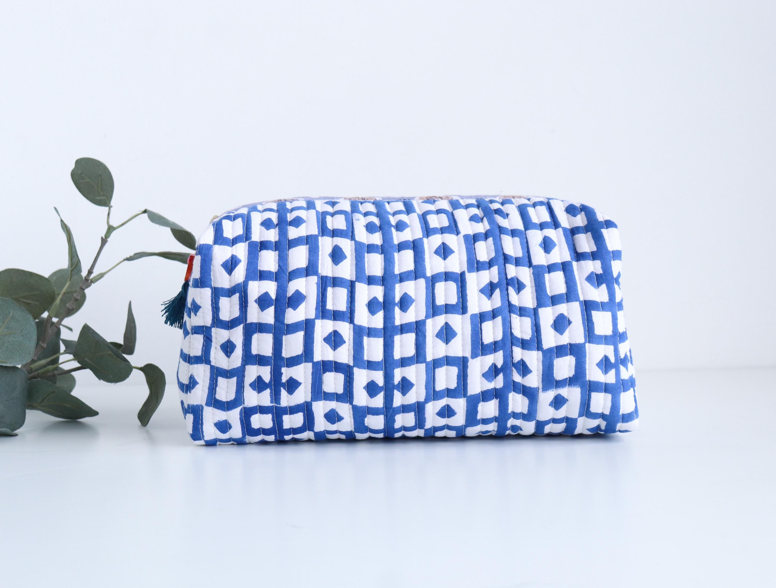 Geometric Block Print Quilted Cosmetic Bag
