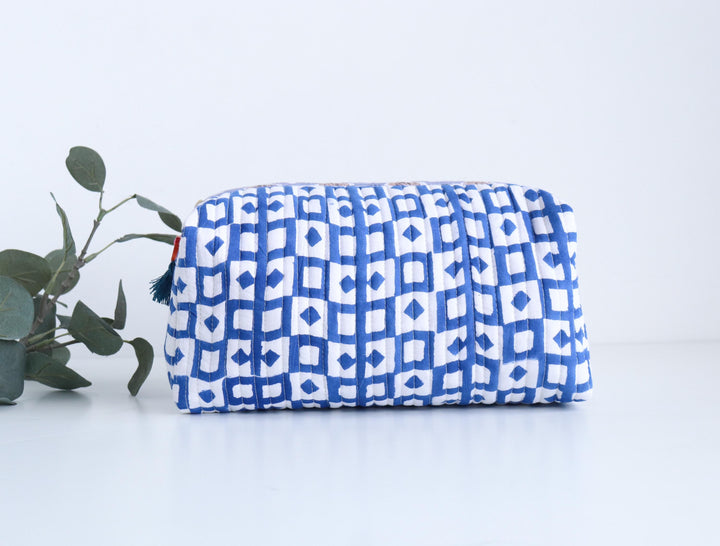 Geometric Block Print Quilted Cosmetic Bag