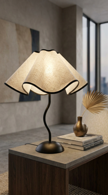 Modern Black and White Bedside Table Lamp with Linen Shade