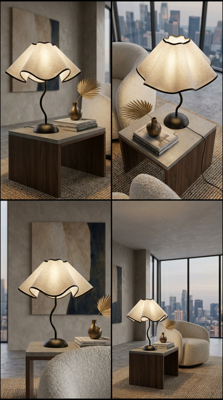 Modern Black and White Bedside Table Lamp with Linen Shade