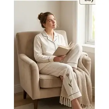 Morning Edit Hand Embroidered Cotton Pajama Set